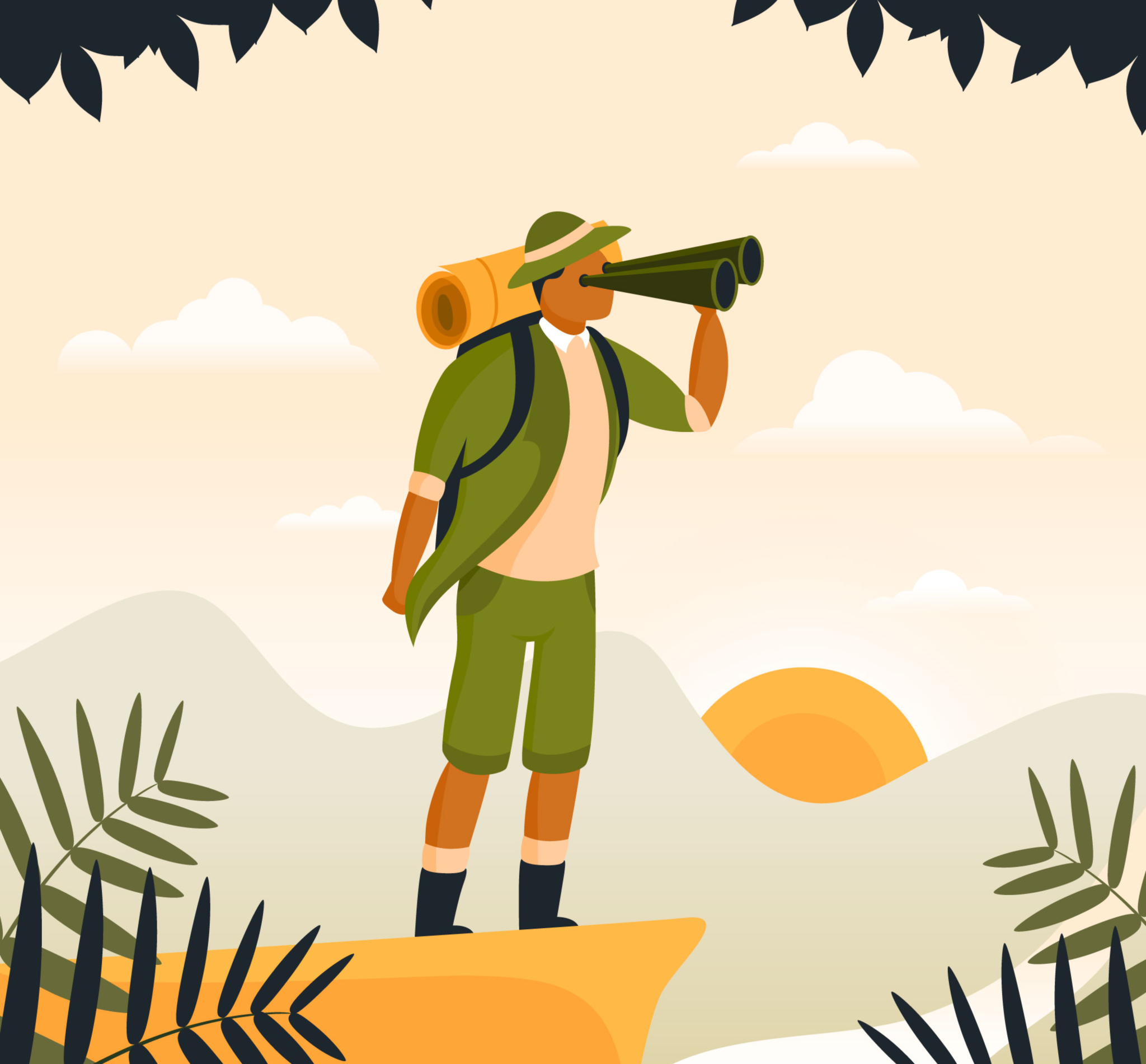 冒険している男性のイラスト