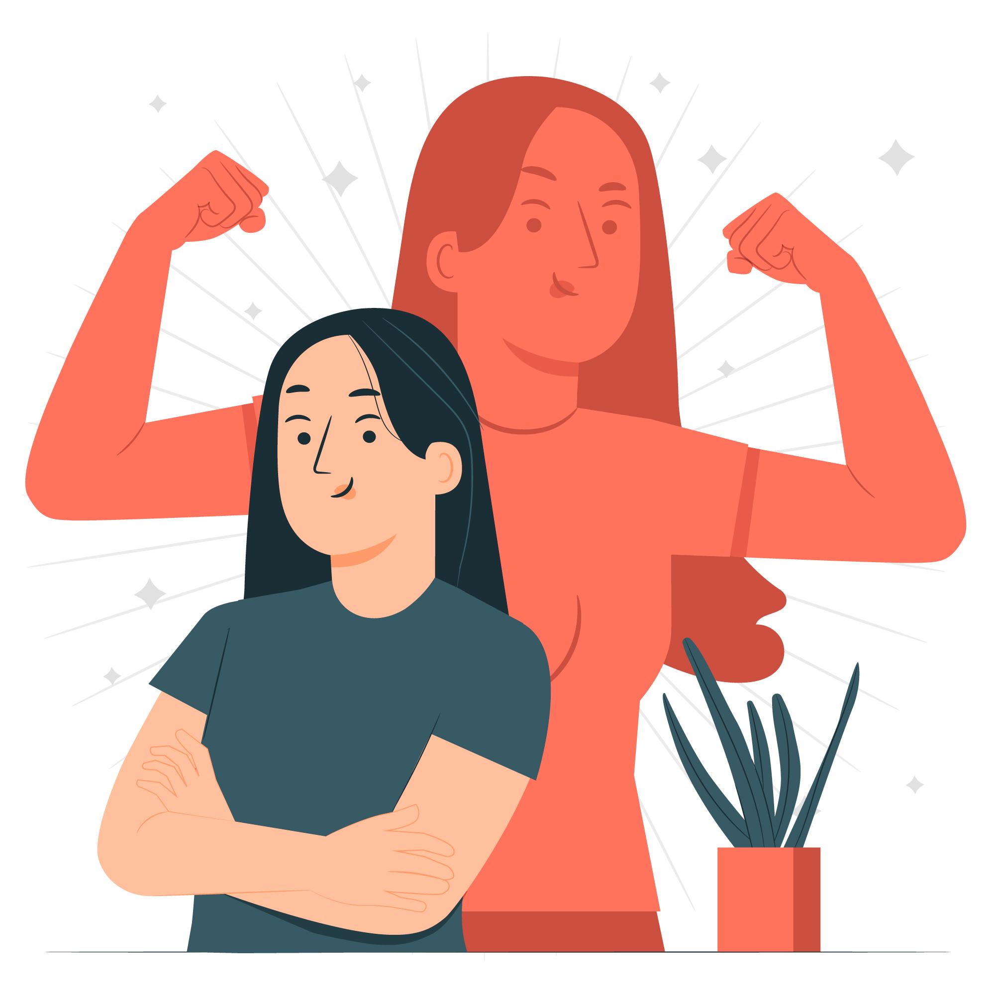 女性の内側に自信を持っている自分がいるイラスト