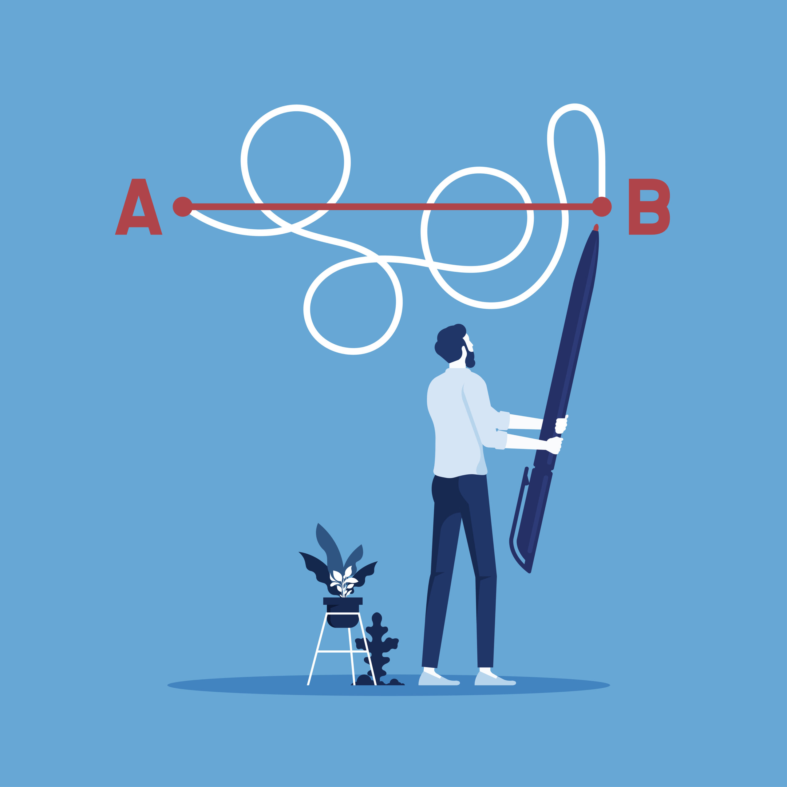 男性が最短ルートの生き方を模索しているイラスト